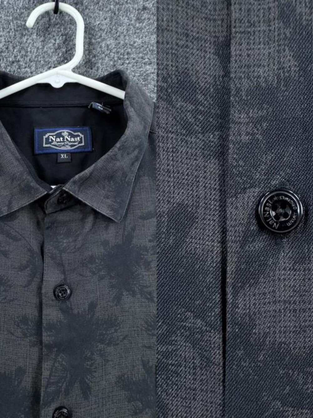 Nat Nast Luxury XL Short Sleeve Black Floral Men Silk Cotton Shirt Button Up